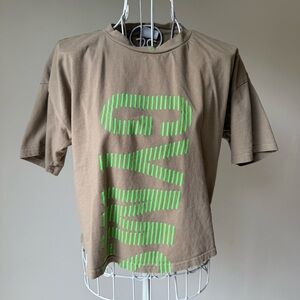 Gymshark 315 MIDI T-SHIRT Oversized Fit cotton logo beige sporty SZ S cropped